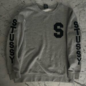Stussy Black and Gray Crewneck Sweater